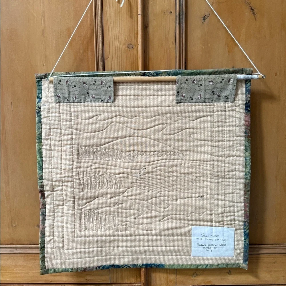 Scenic Quilted 2007 rocky beach and bird Wall Hanging - Multicolor